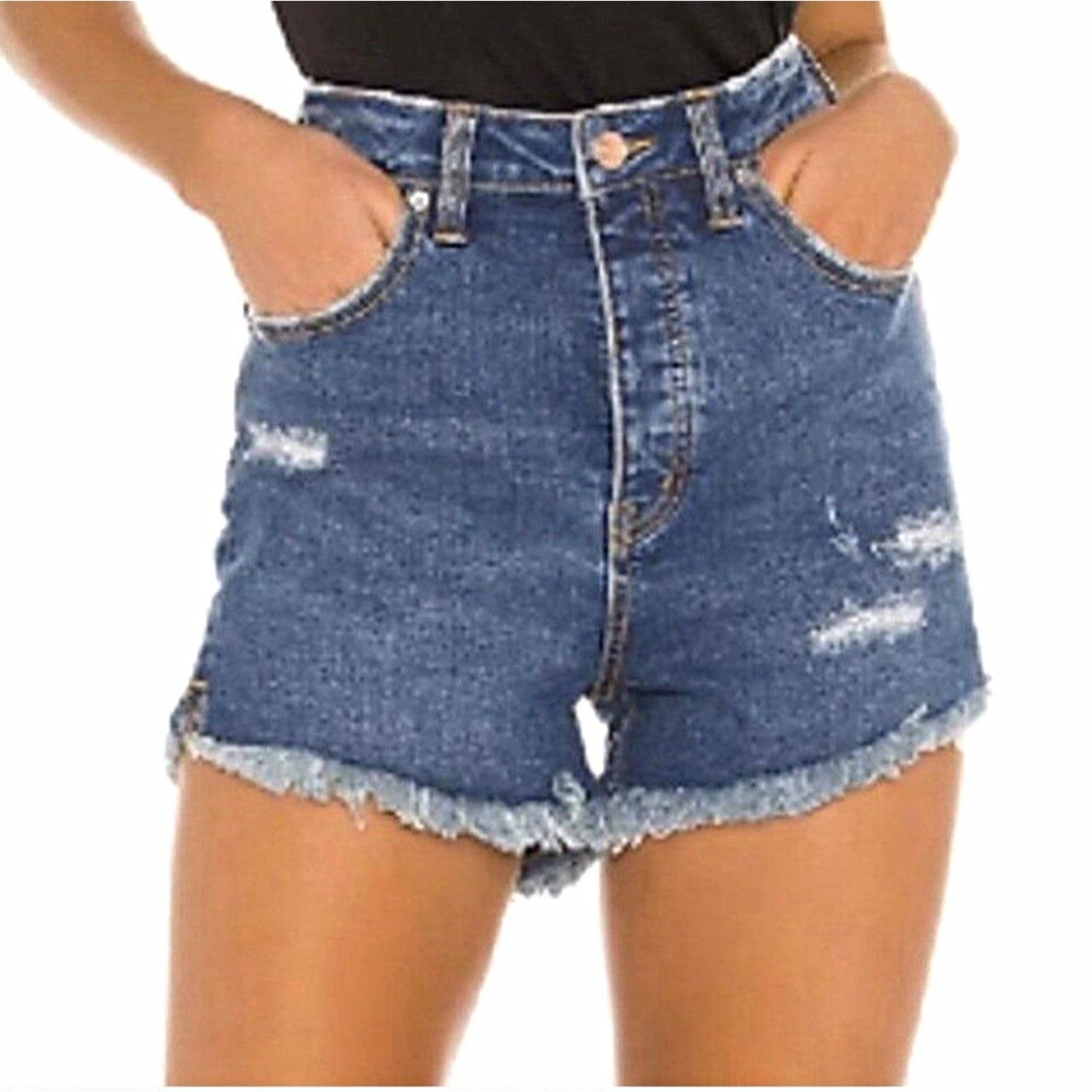 We The Free Curvy High Rise Cut Off Denim Shorts Blue Medium Wash W25 3in